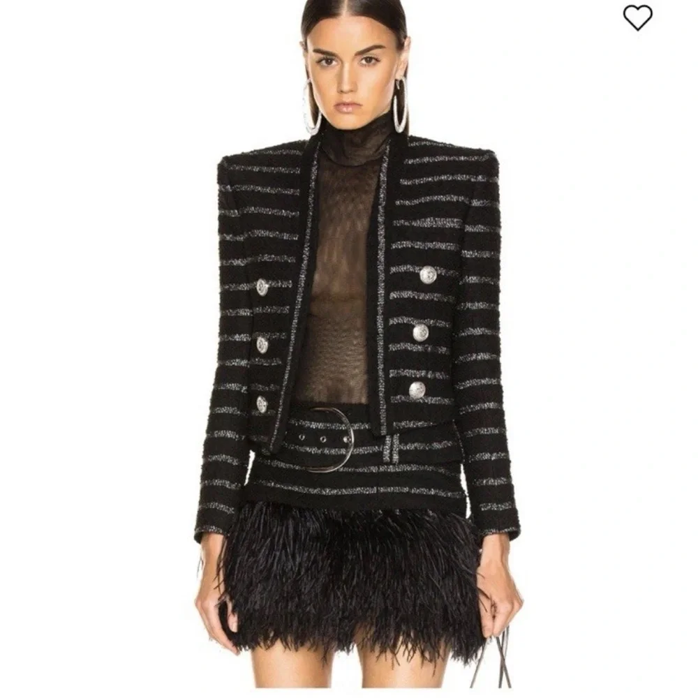 Balmain Black Tweed Cropped Striped Jacket - Picture 2 of 7